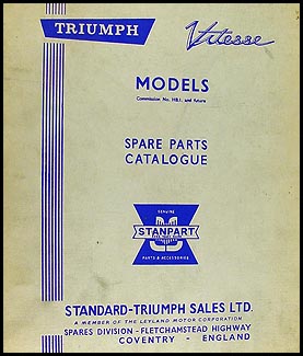 1962-1967 Triumph Vitesse 1600 Parts Book Original