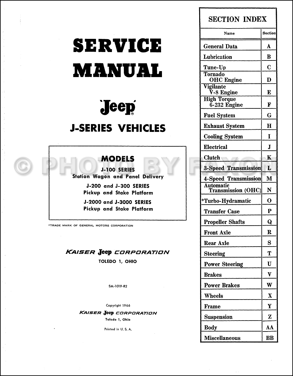Jeep Gladiator Wagoneer Shop Manual 1962 1963 1964 1965 1966 1967 1968 Repair