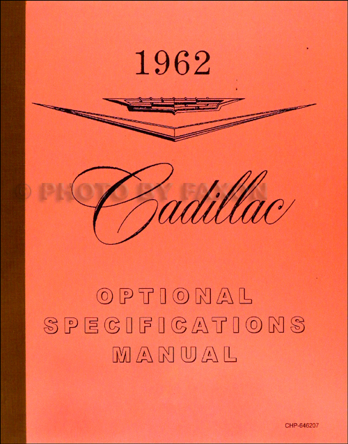 1962 Cadillac Optional Specifications Manual Reprint