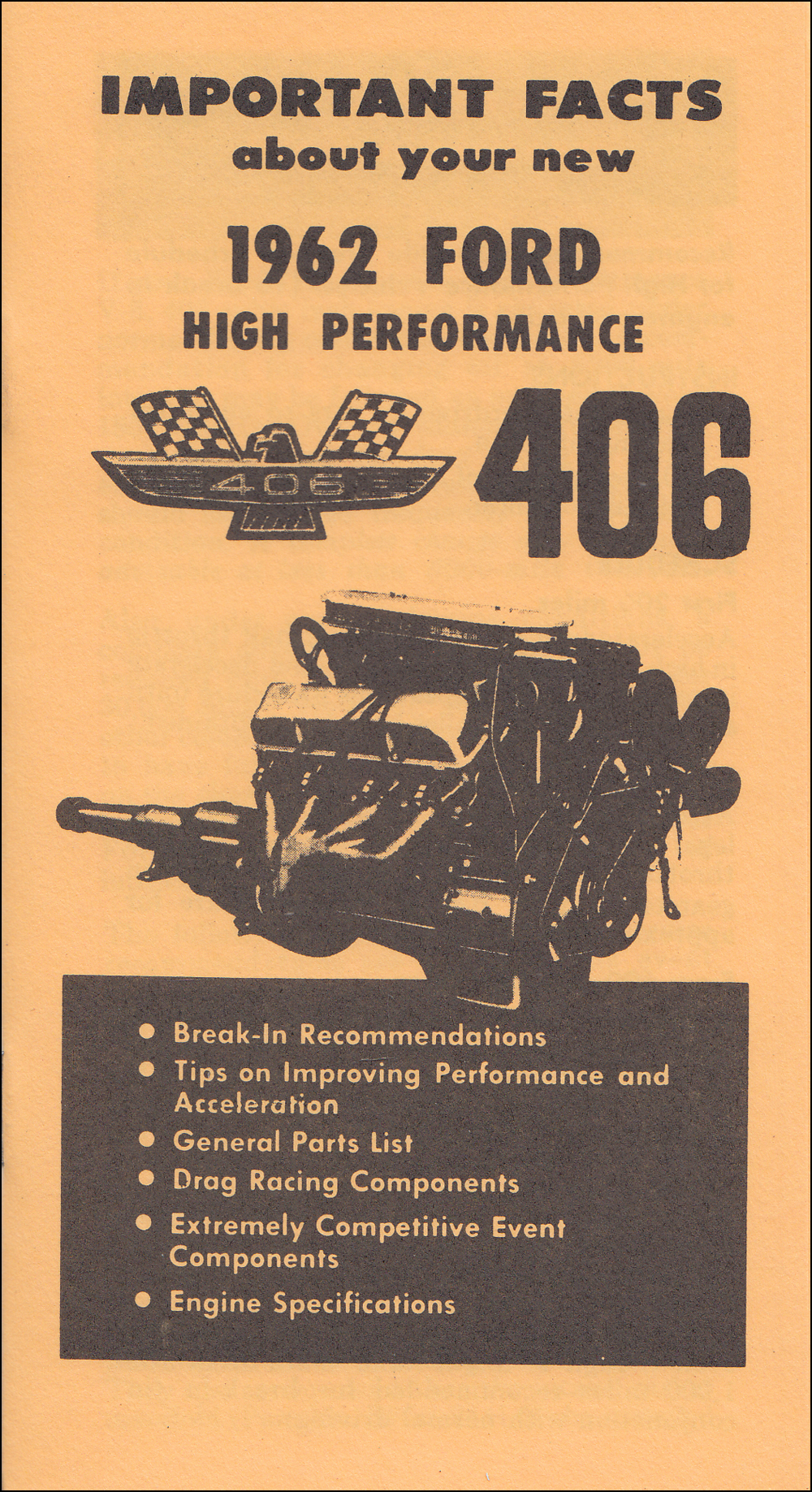 1962 Ford 406 High-Performance Reprint Owner's Manual Supplement