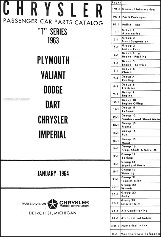 1963 Chrysler, Plymouth, Dodge Car Parts Book Original 