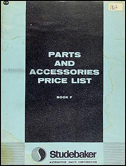 1959-1963 Studebaker Parts & Accessories Price List Original 