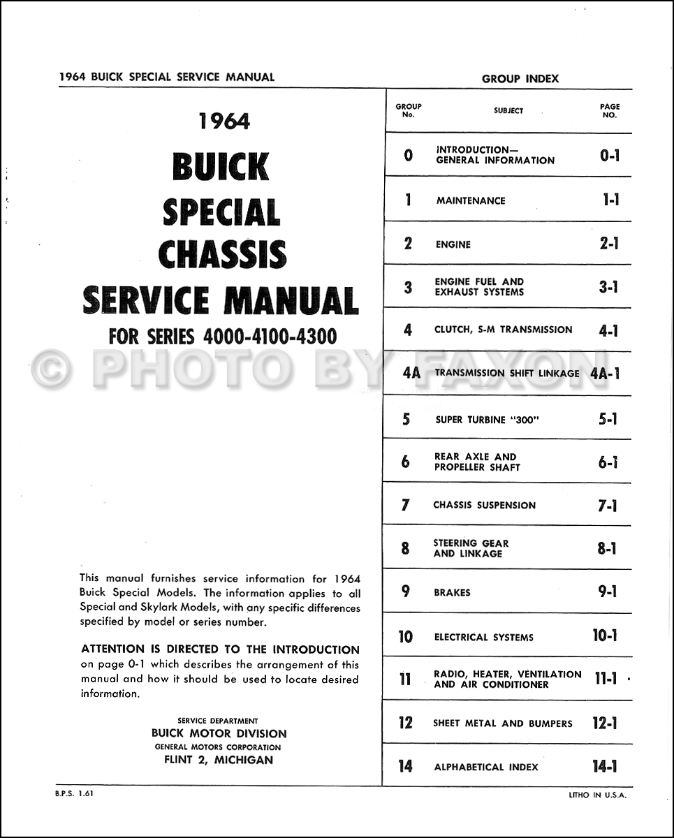 1964 Buick Shop Manual Free Shipping Special Skylark 