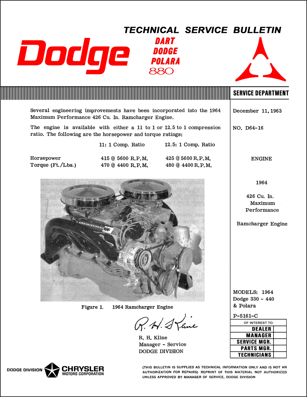 1964 Dodge 426 Ramcharger Repair Shop Manual Supplement Reprint