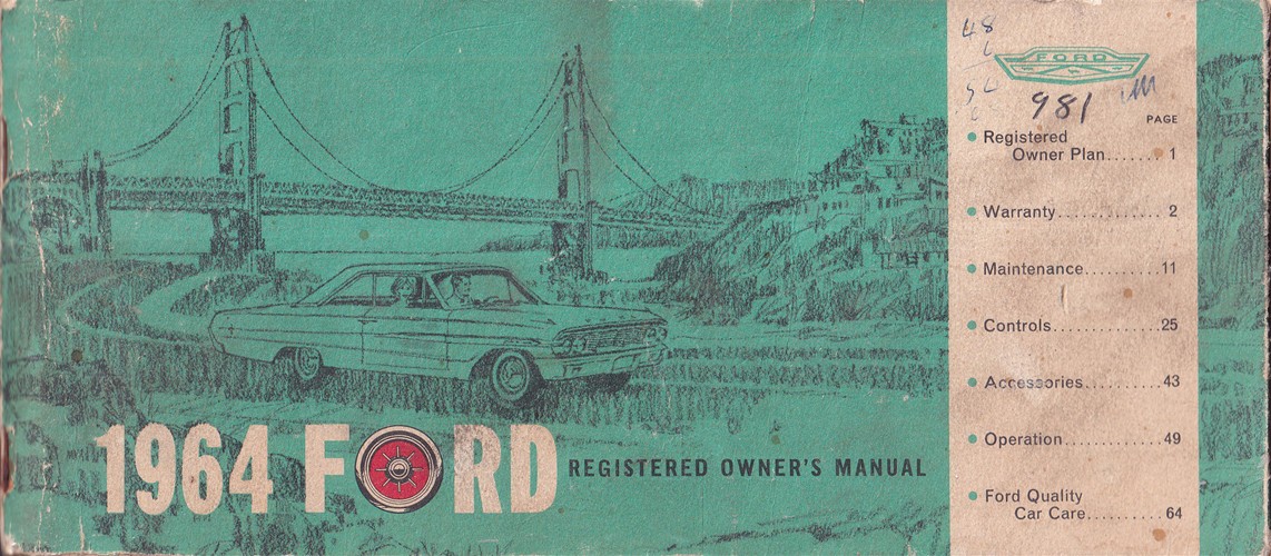 1964 Ford Galaxie and Custom Owner's Manual Original
