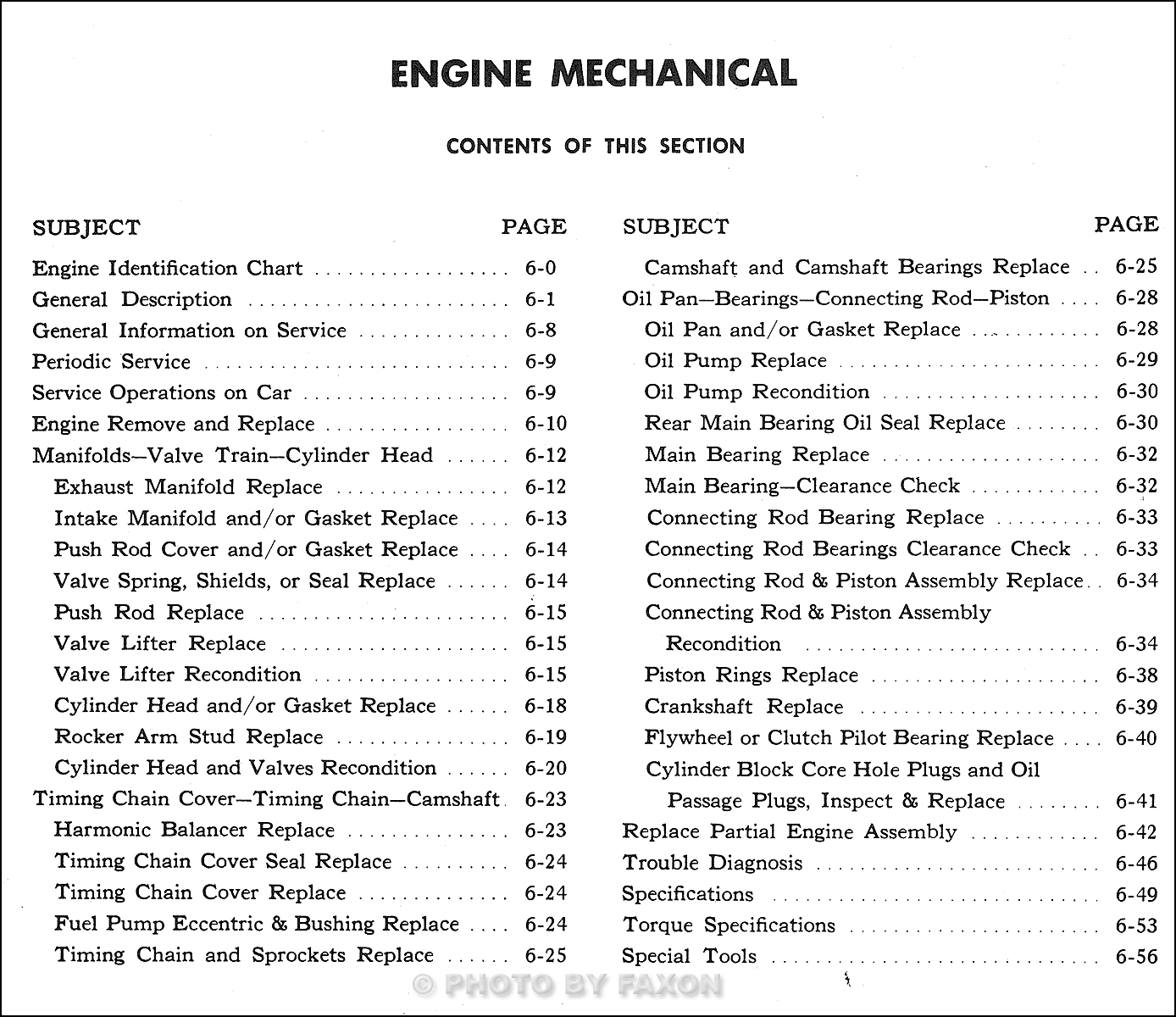 Table of Contents: GTO Engine Mechanical