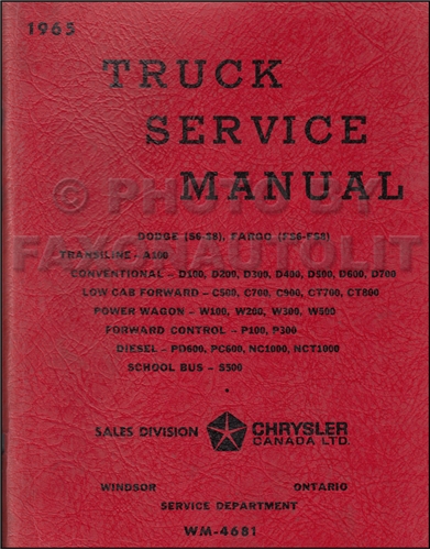 1959 Dodge Truck & Fargo CANADIAN Repair Manual Original Supplement