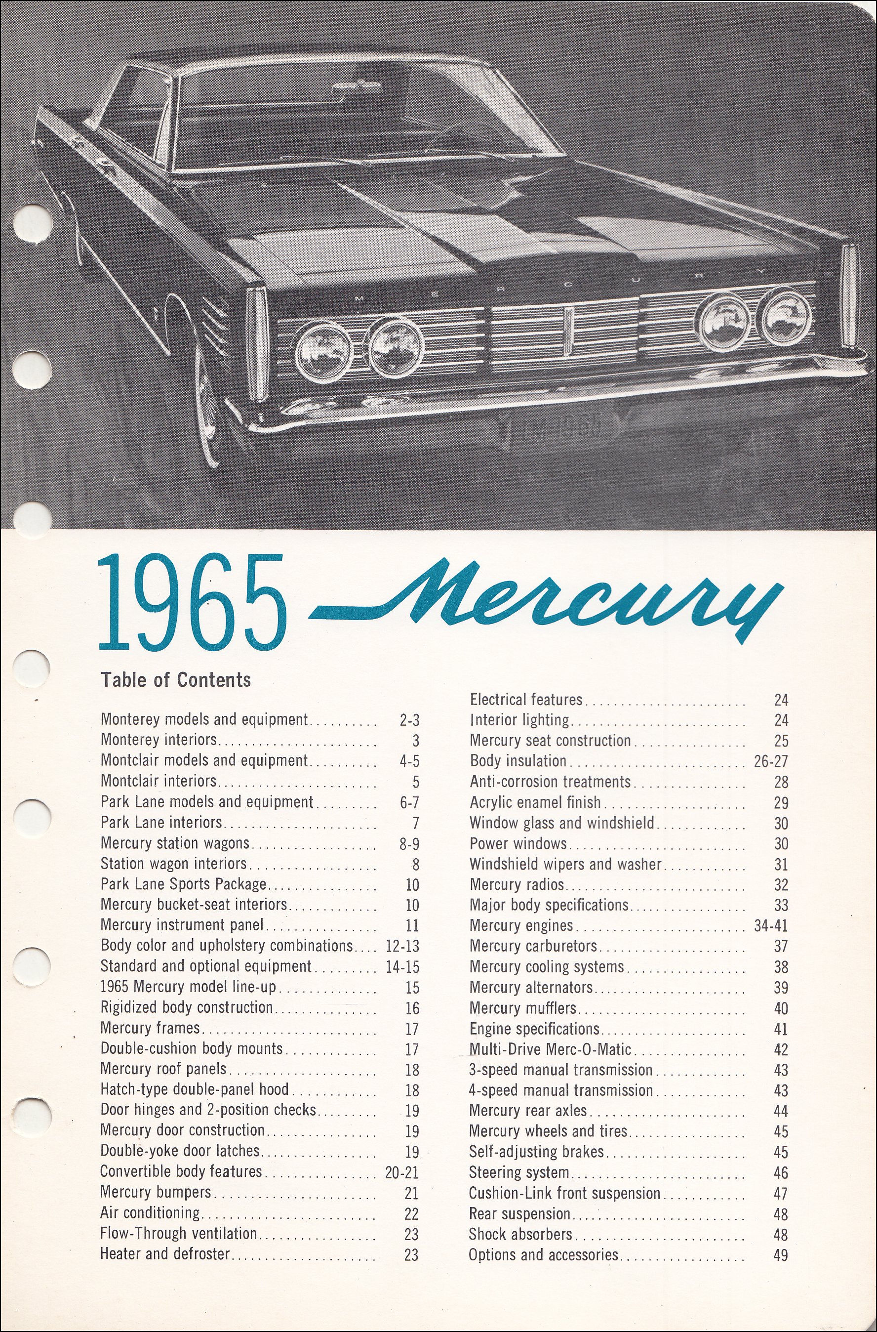 1965 Mercury Data Book Original