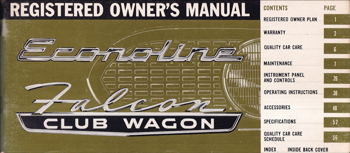 1965 Ford Econoline and Club Wagon Owner's Manual Original