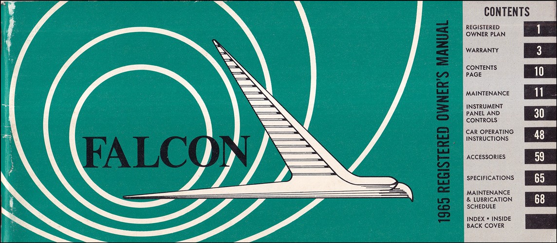 1965 Ford Falcon, Futura, Sprint, & Ranchero Owner's Manual Original Canadian