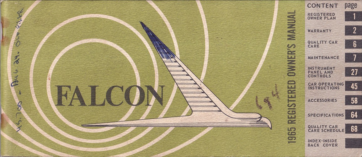 1965 Ford Falcon, Futura, Sprint, & Ranchero Owner's Manual Original