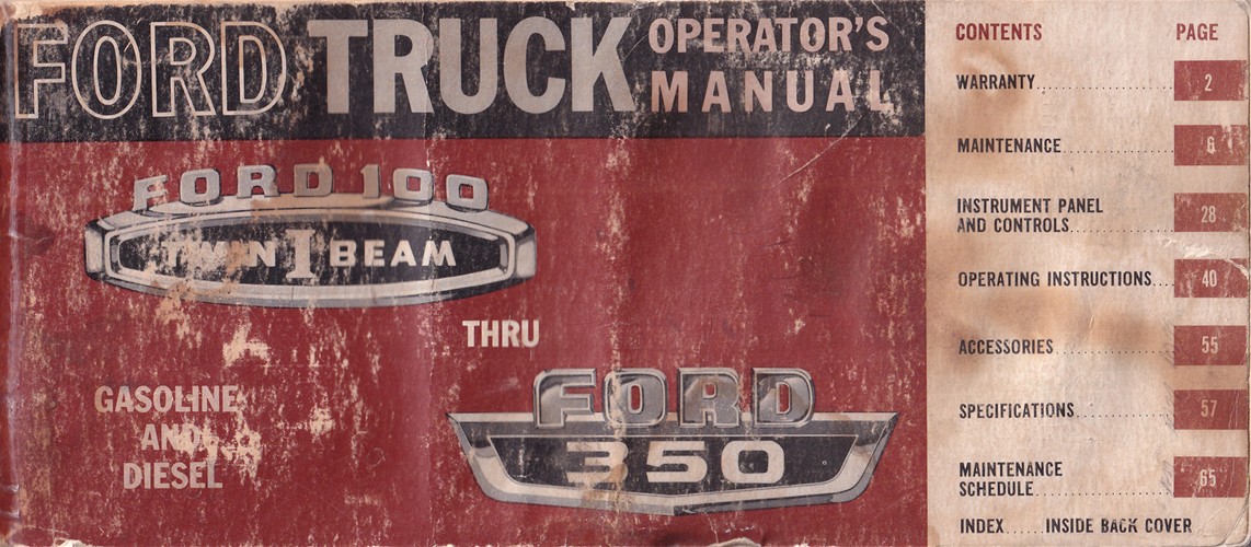 1965 Ford F100 F250 F350 Pickup Truck Owner's Manual Original