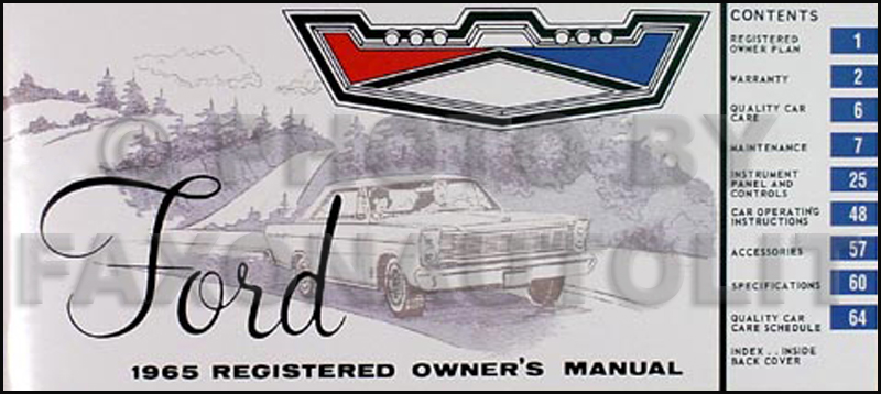 1965 Ford Galaxie Reprint Owner Manual Custom 500 Galaxie 500 LTD XL