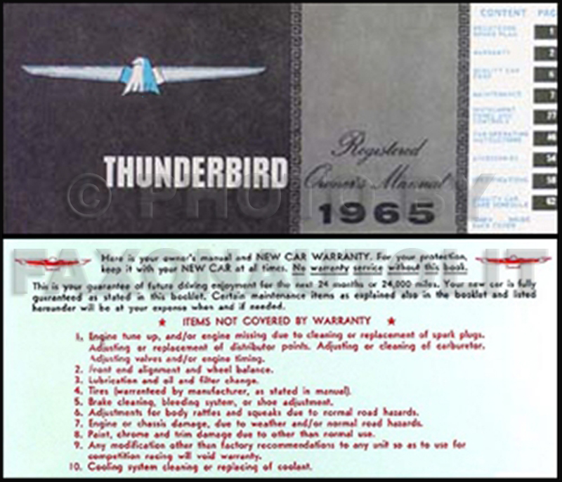 1965 Ford Thunderbird Owner's Manual Reprint