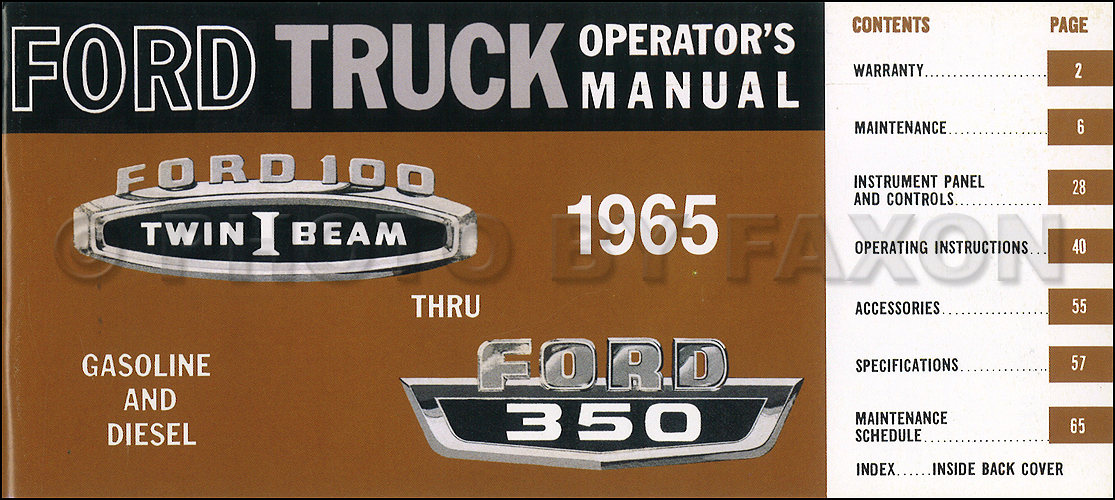 1965 Ford F100 F250 F350 Pickup Truck Owner's Manual Reprint