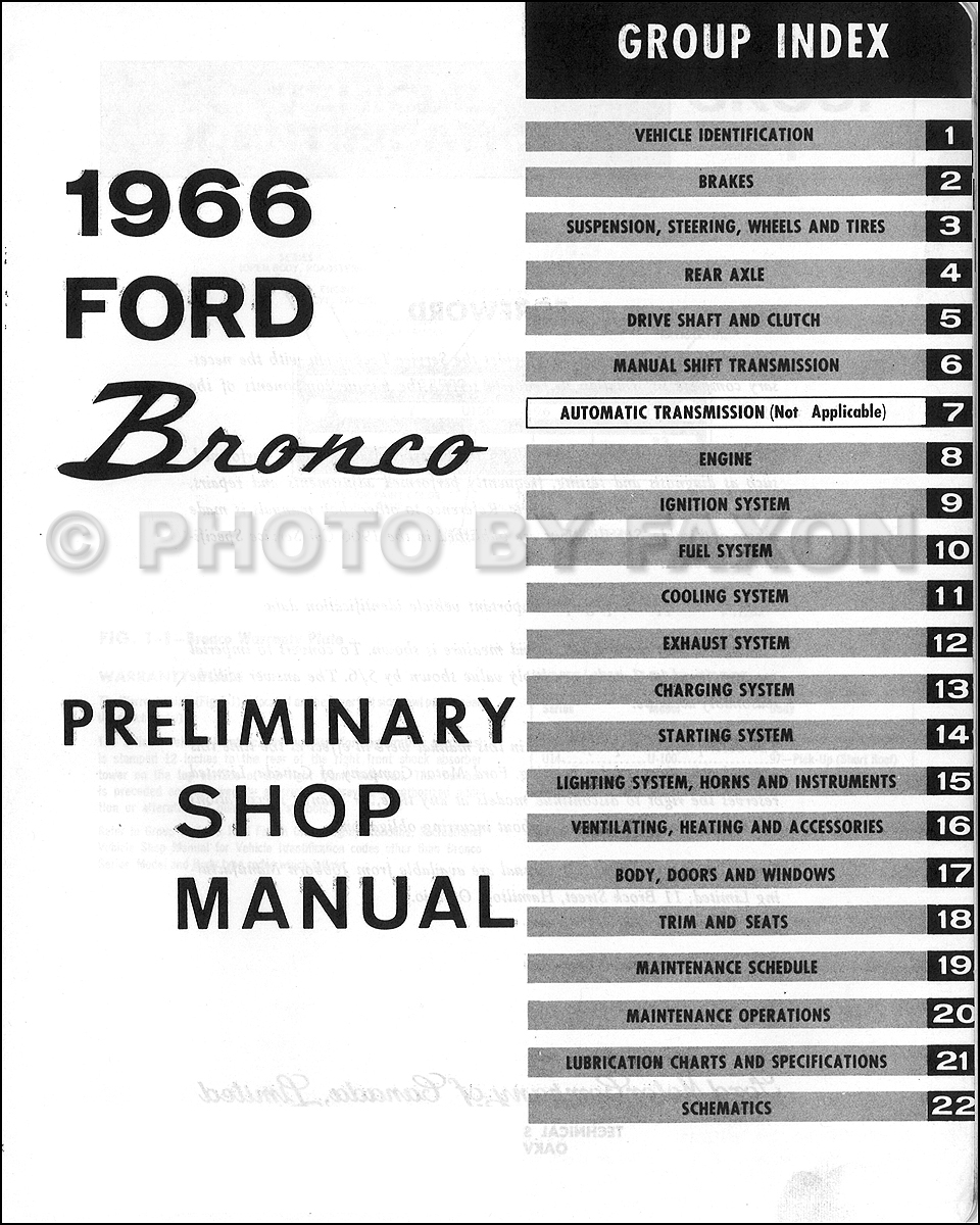 Bronco Supplement Table of Contents Page 