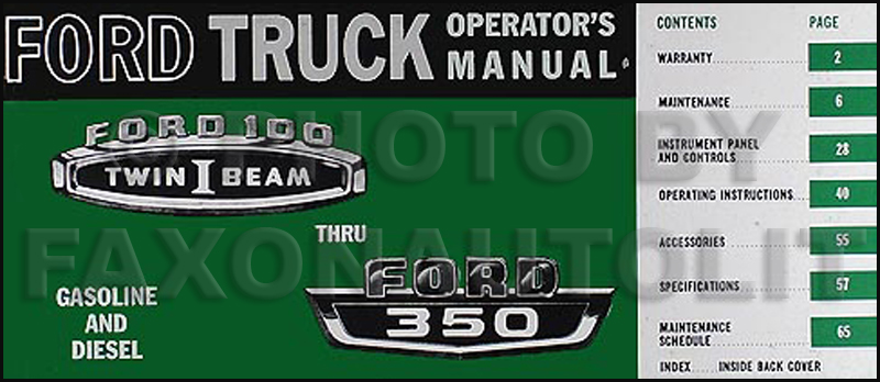 1966 Ford F100-F350 Pickup Truck Owner's Manual Reprint