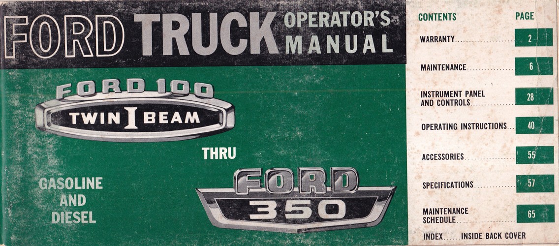 1966 Ford F100-F350 Pickup Truck Owner's Manual Original