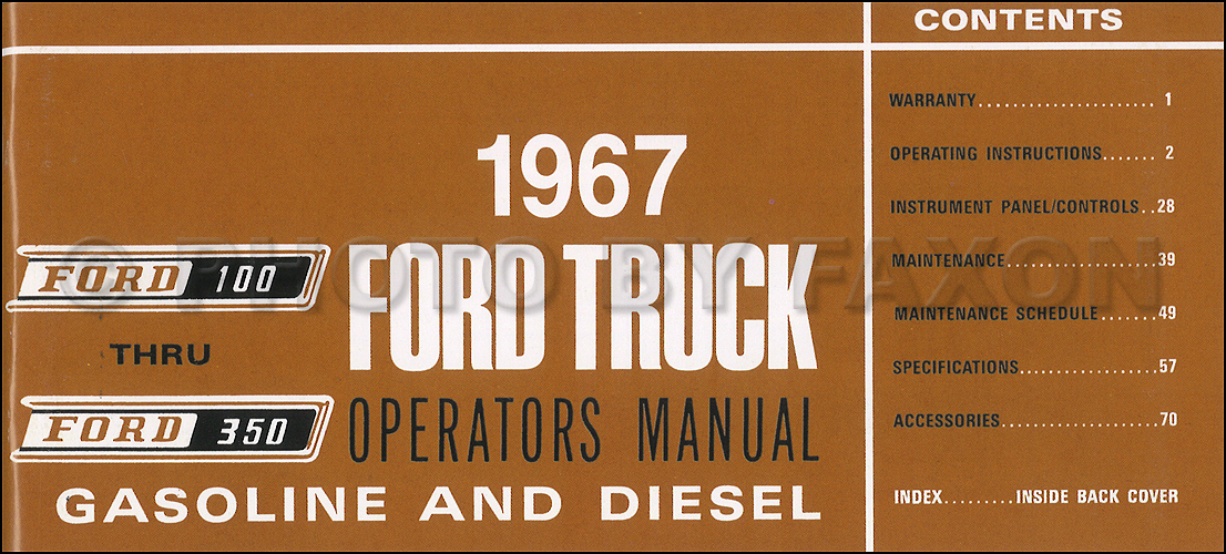 1967 Ford F100 F250 F350 Pickup Truck Owner's Manual Reprint