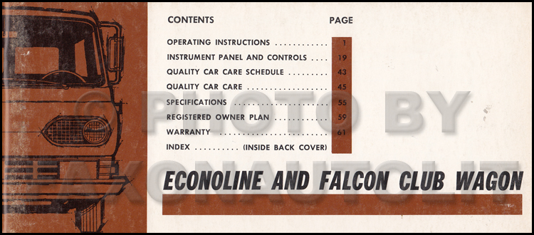 1967 Ford Econoline and Falcon Club Wagon Owners Manual Original