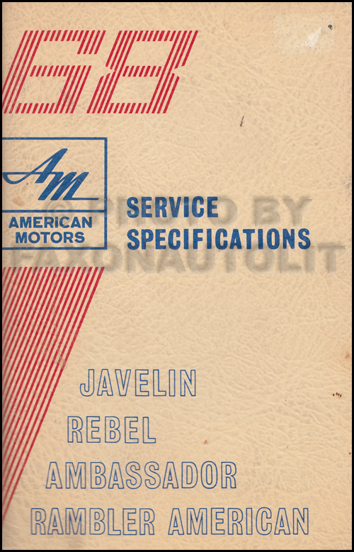 1968 AMC Service Specifications Manual Original