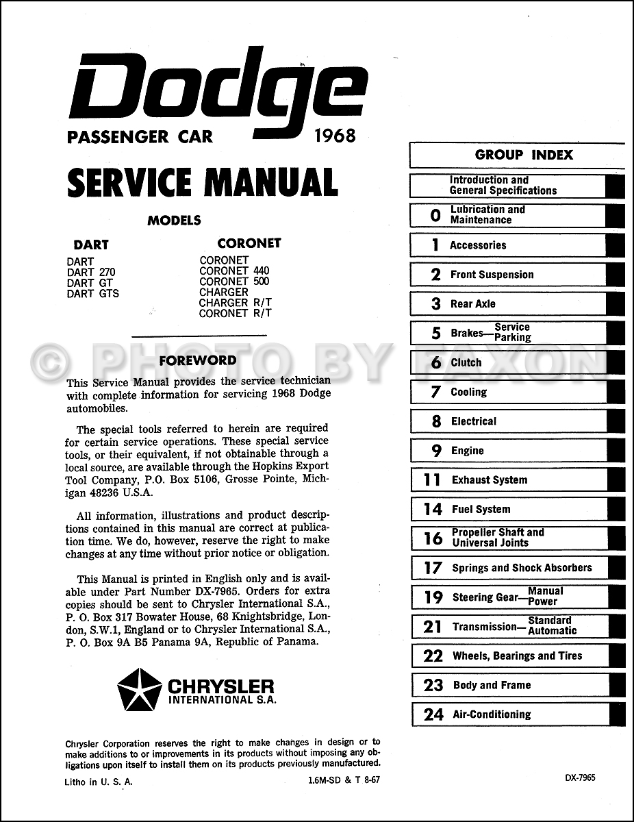 1968 Charger Coronet Dart Shop Service Repair Manual