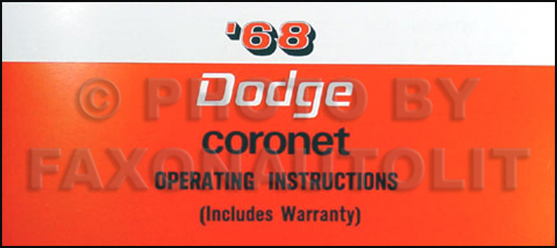 1968 Dodge Coronet & R/T Owner's Manual Reprint
