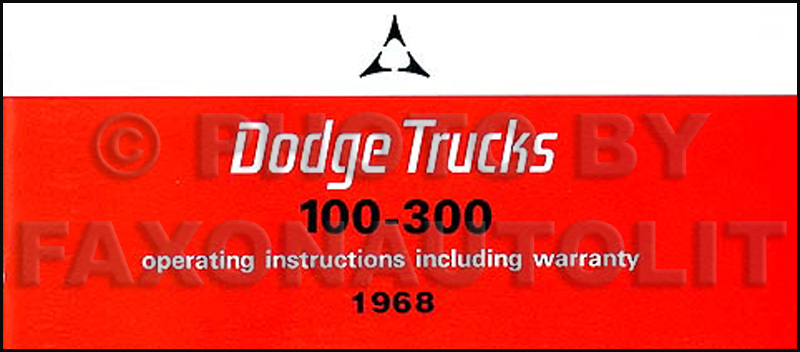 1968 Dodge Reprint Owner's Manual Pickup Truck/Power Wagon/Van 68