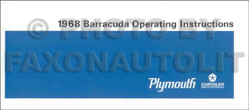 1968 Plymouth Barracuda Reprint Owner's Manual