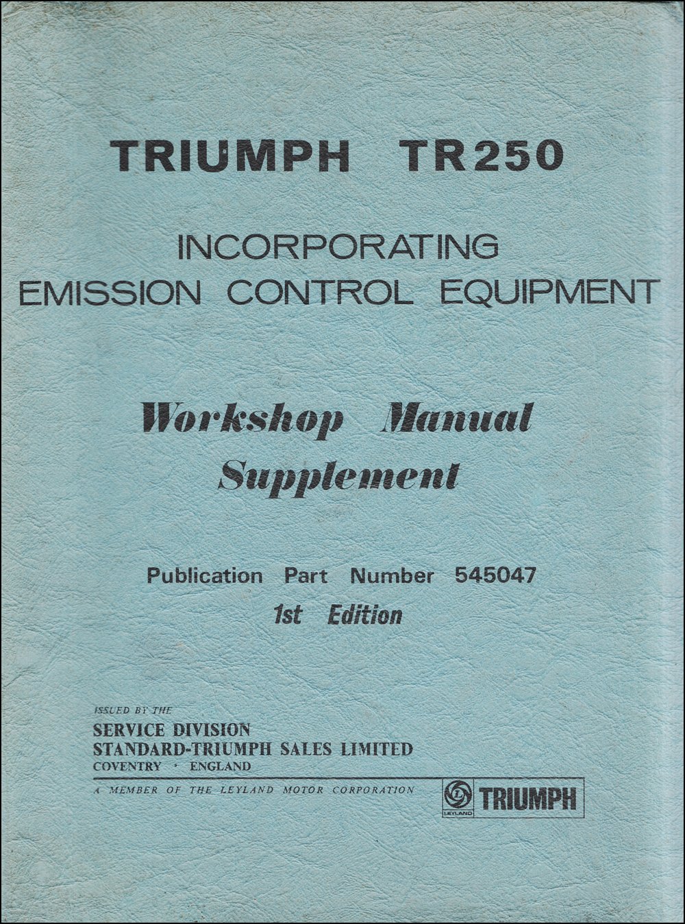 1969-1970 Triumph GT6 Repair Manual Supplement Original