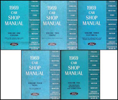 1969 Ford Lincoln Mercury Repair Shop Manual Original 5-Volume Set - All Cars