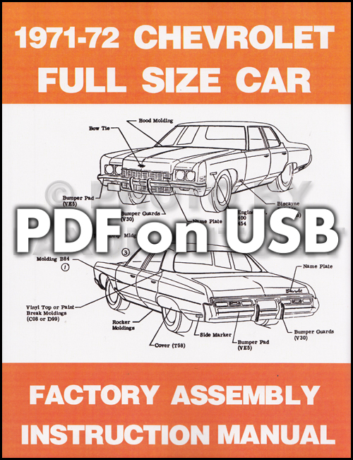 1970 1972 Chevrolet Factory Assembly Manuals USB Impala Bel Air Biscayne Caprice Wagons