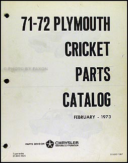 1971-1972 Plymouth Cricket Parts Book Original
