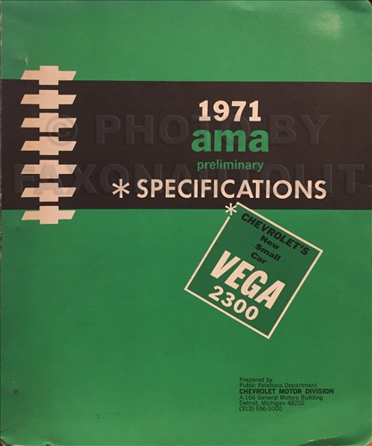 1971 Chevrolet Vega Preliminary AMA Specifications Album