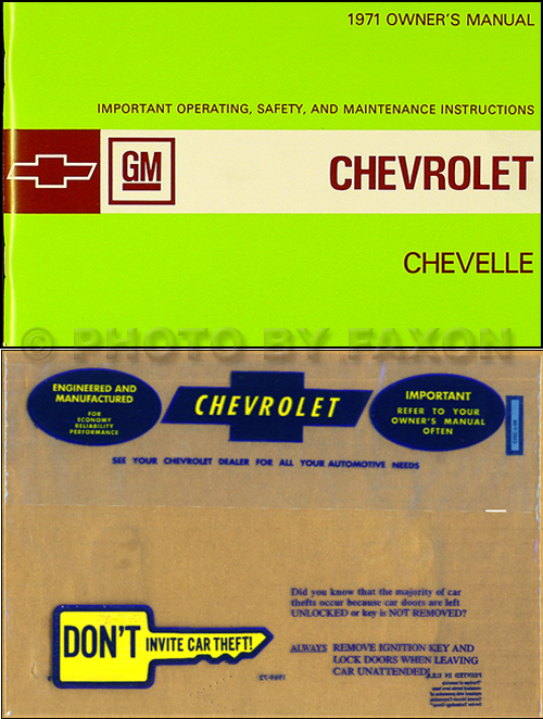 1971 Chevelle, El Camino, Malibu and SS Owner's Manual Package Reprint