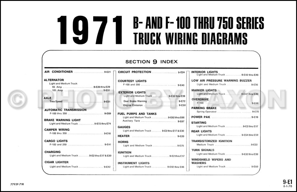 1971 Ford Pickup and Truck Wiring Diagram Original F100 F250 F350 F500 F600  and B-Series  Wiring Diagram For 1971 Ford F100    Faxon Auto Literature