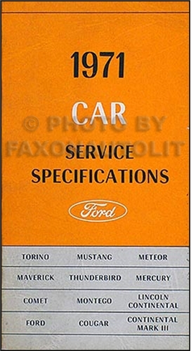 1971 Ford Car Lincoln Mercury Service Specifications Manual Original