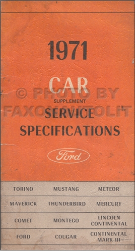 1971 Ford Car Lincoln Mercury Service Specifications Manual Original Supplement