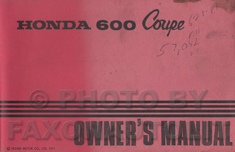 1971 Honda 600 Coupe Owner's Manual Original