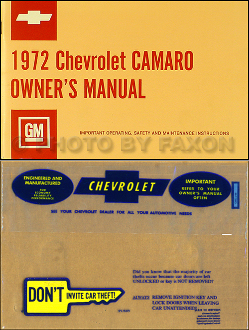 1972 Camaro Owner's Manual Package Reprint RS, SS, Z28 Z 28