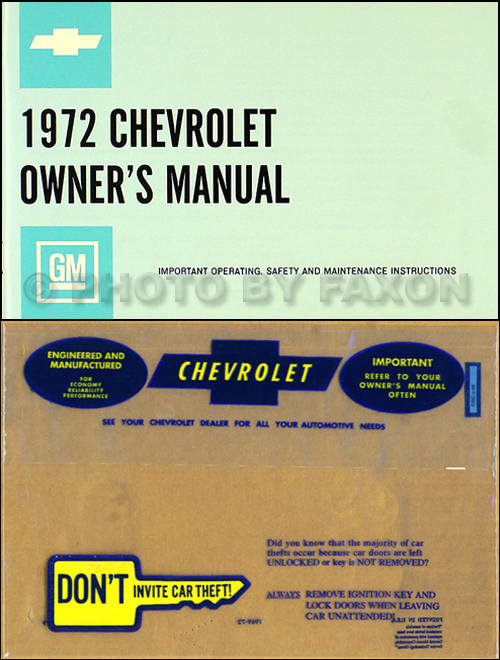 1972 Chevy Owner's Manual Package Reprint Impala, SS, Caprice, Bel Air