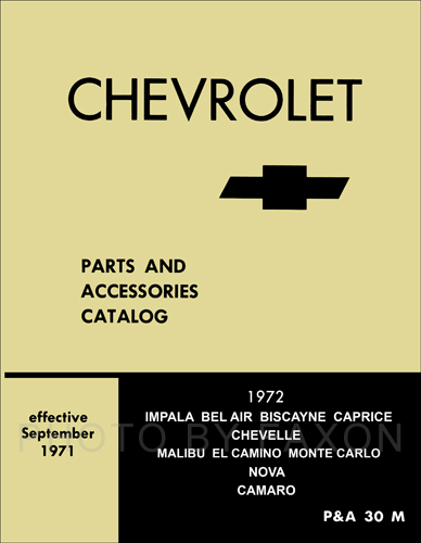 1972 Chevrolet Car Parts Book Reprint