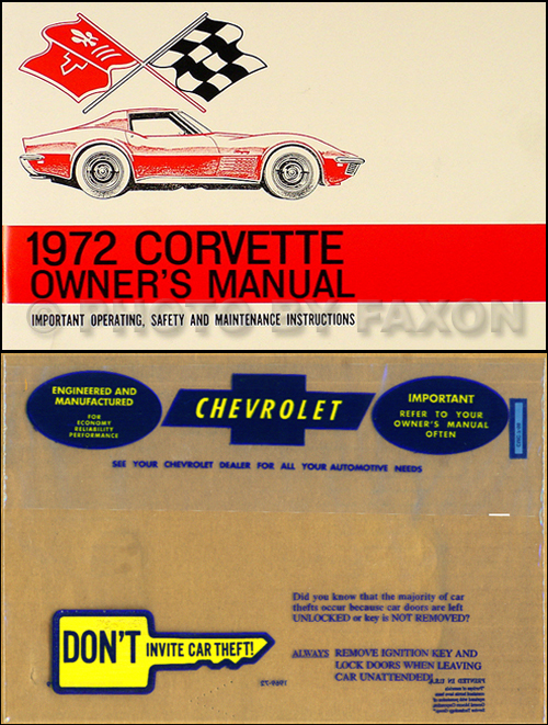 1972 Corvette Stingray Owner's Manual Package Reprint