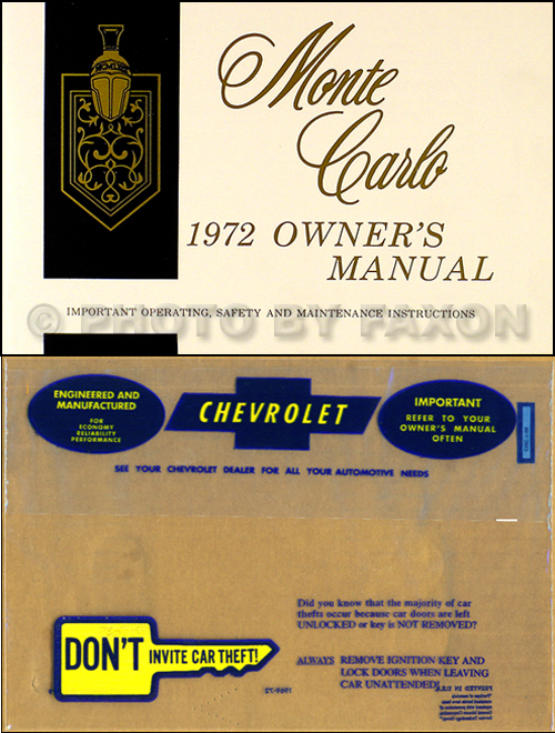 1972 Monte Carlo Owner's Manual Package Reprint 72