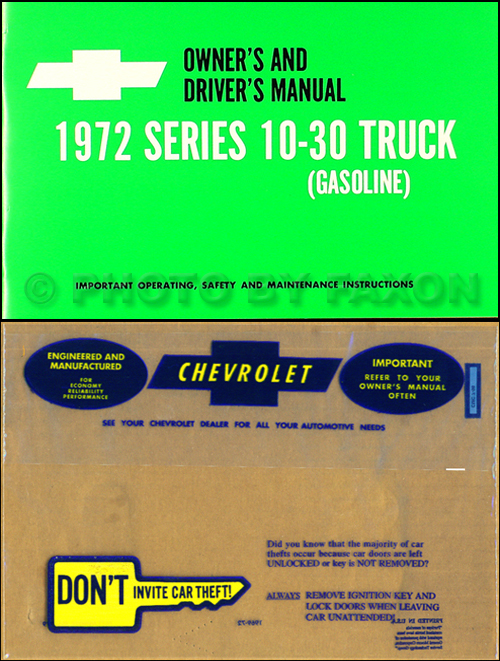 1972 Chevrolet ½-, ¾-, & 1-ton Truck Owner's Manual Package Reprint Pickup/Suburban/Blazer/P-Chassis