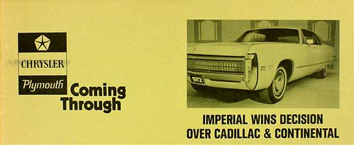 1972 Chrysler Imperial Vs. Cadillac and Lincoln Original Sales Catalog