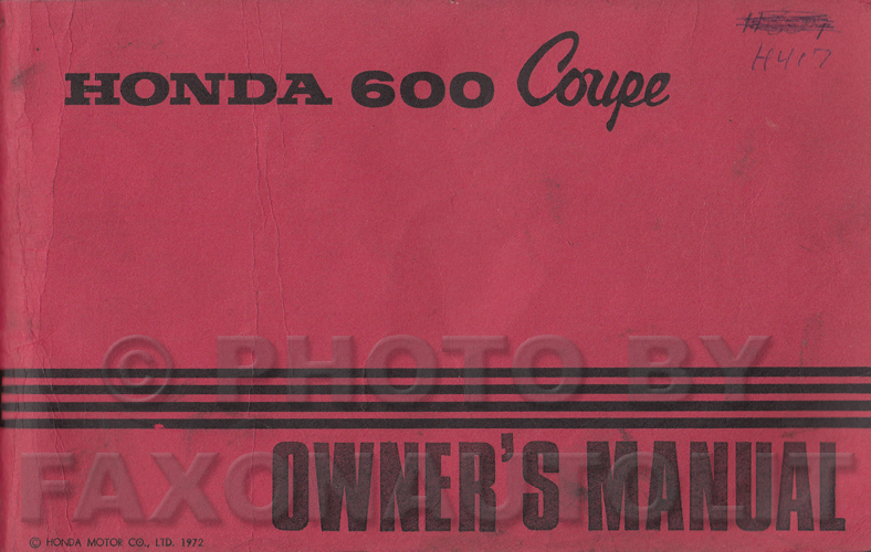 1972 Honda 600 Coupe Owner's Manual Original