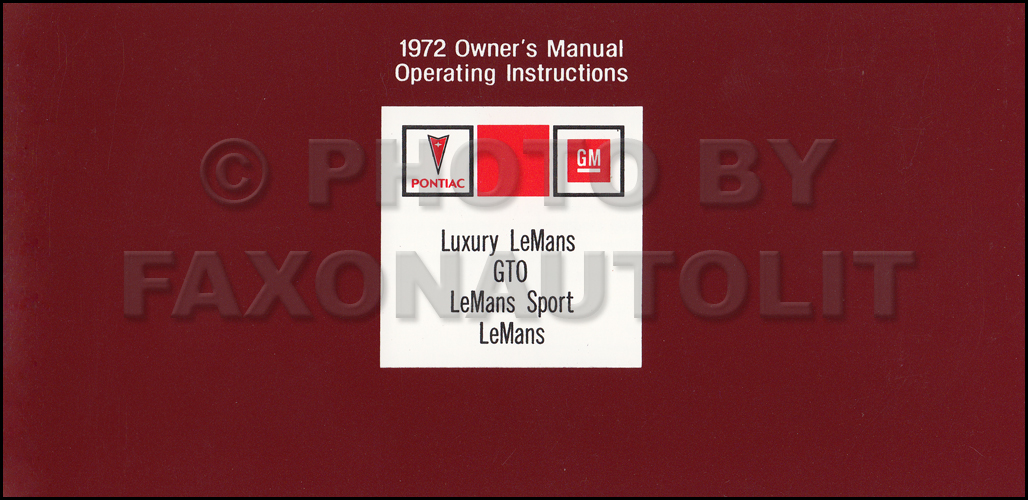 1972 Pontiac GTO and LeMans Owner's Manual Reprint