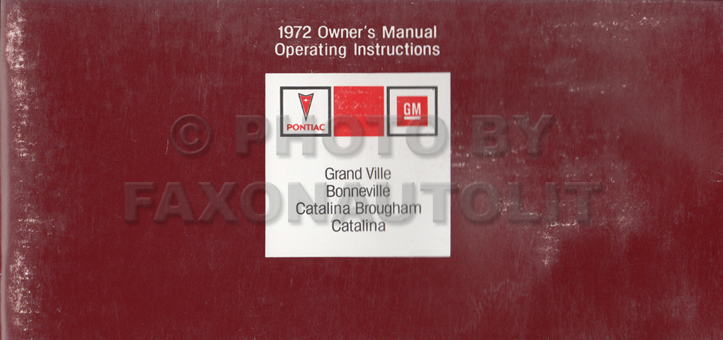 1972 Pontiac Owner Manual Bonneville Grand Ville Catalina Brougham Catalina