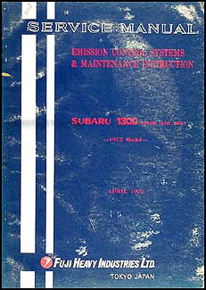 1972 Subaru 1300 Emissions & Maintenance Manual Original